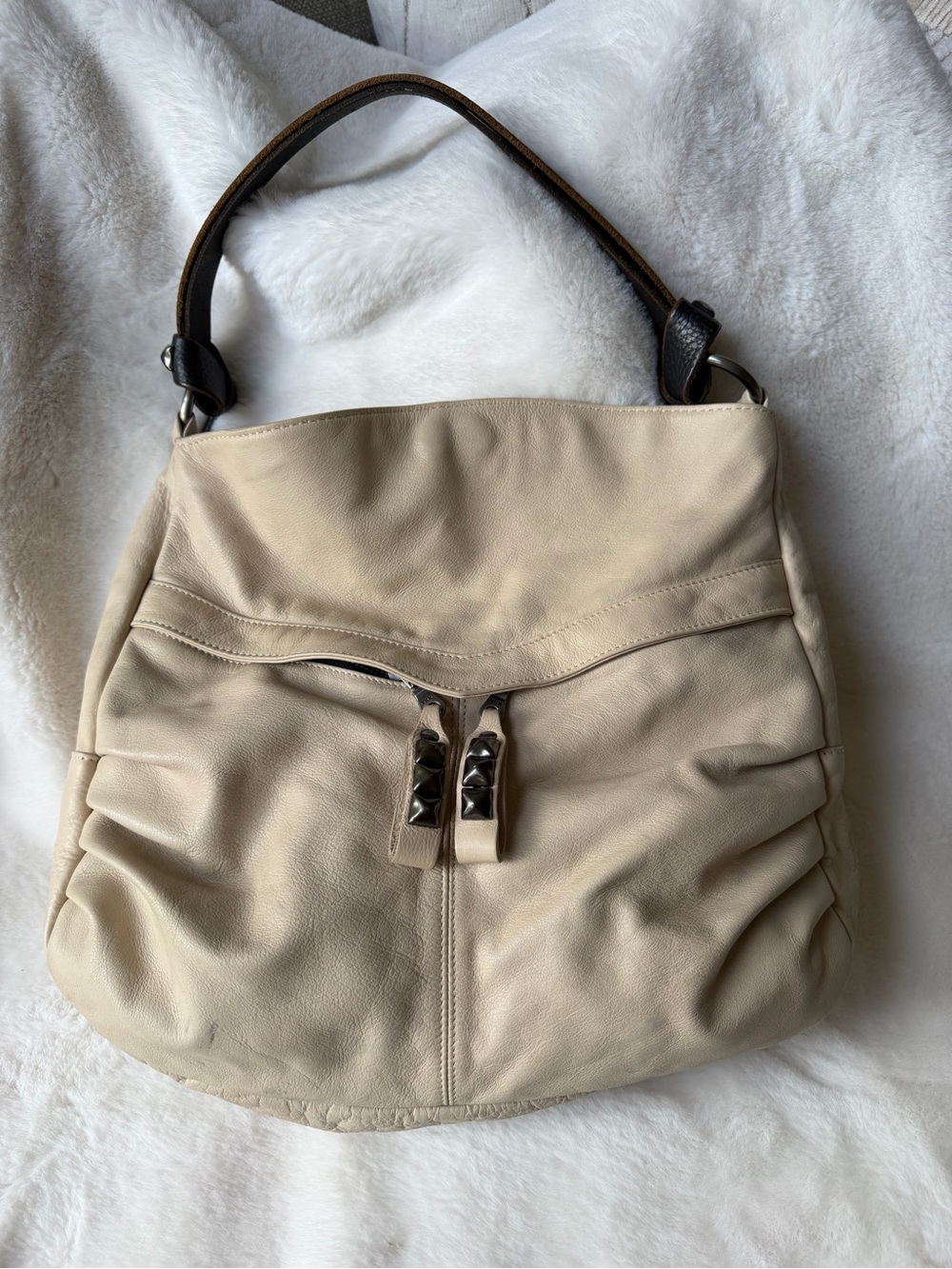 Tylie Malibu Women's Vintage Cream Leather Hobo Bag with Stud Accents